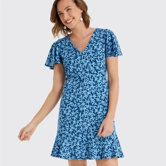 Draper James Grotto V Neck Flutter Sleeve Floral Dress in Blue‎ Size 3X - Picture 8 of 8
